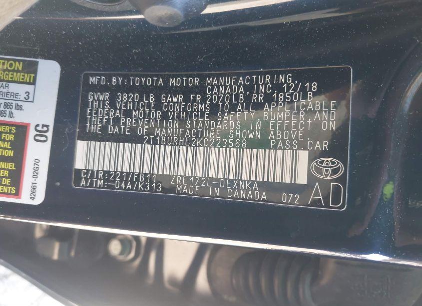 Photo 9 of 2019 Toyota Corolla LE (VIN 2T1BURHE2KC223568)