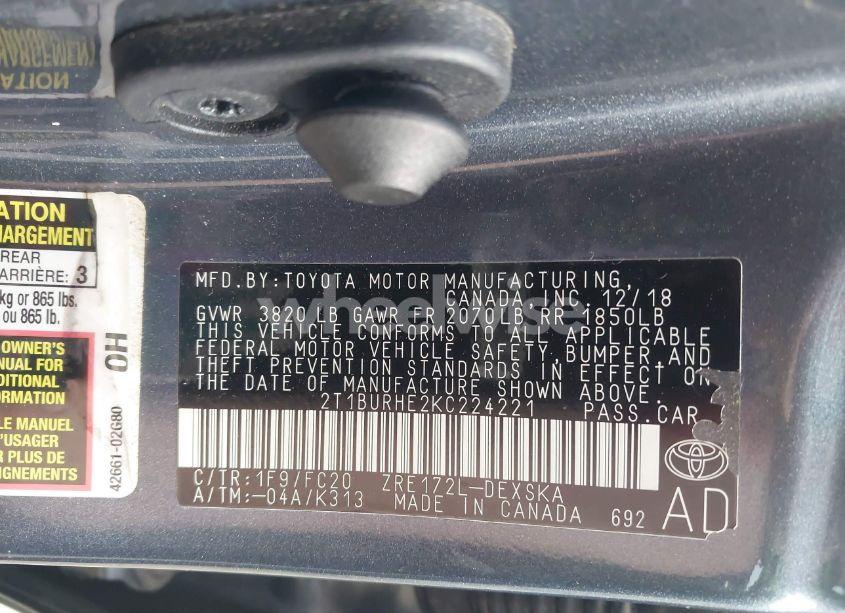 Photo 9 of 2019 Toyota Corolla L/LE/XLE/SE/XSE (VIN 2T1BURHE2KC224221)