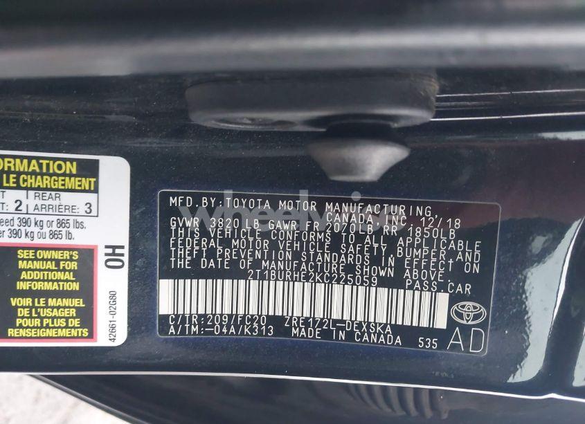 Photo 9 of 2019 Toyota Corolla SE (VIN 2T1BURHE2KC225059)