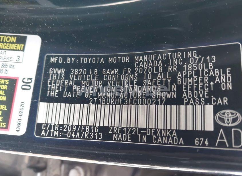 Photo 9 of 2014 Toyota Corolla LE (VIN 2T1BURHE3EC000217)