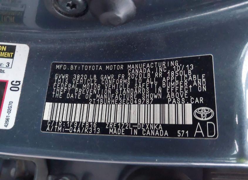 Photo 9 of 2014 Toyota Corolla LE (VIN 2T1BURHE3EC049787)