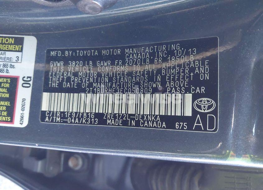 Photo 9 of 2014 Toyota Corolla LE (VIN 2T1BURHE3EC050809)