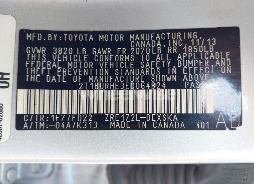 Photo 9 of 2014 Toyota Corolla S PLUS (VIN 2T1BURHE3EC064824)