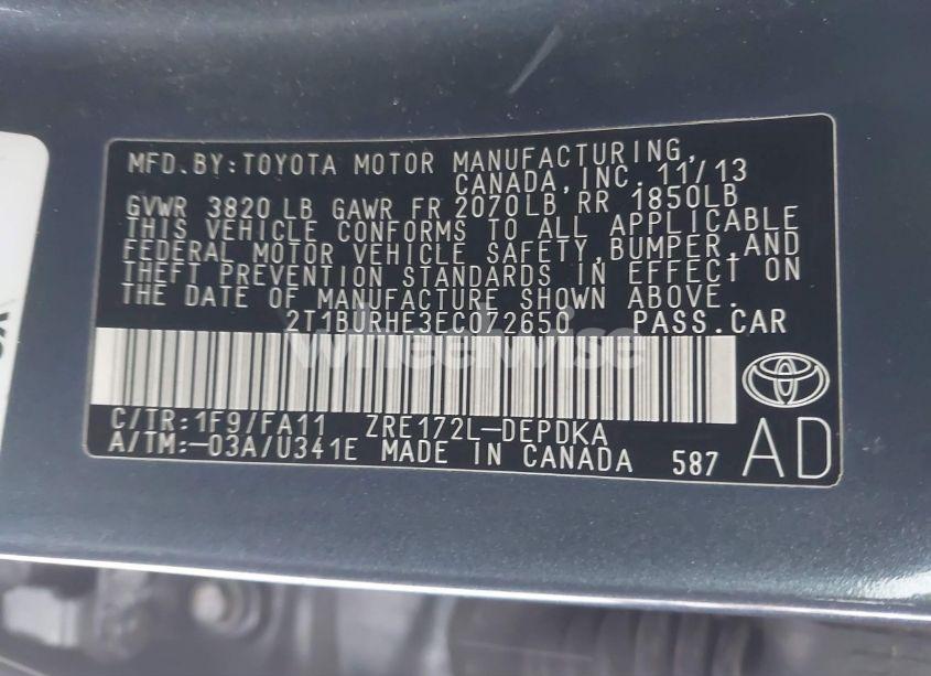 Photo 9 of 2014 Toyota Corolla L (VIN 2T1BURHE3EC072650)