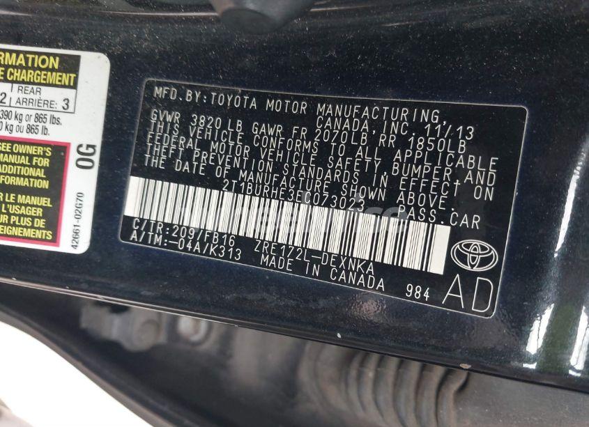 Photo 9 of 2014 Toyota Corolla LE (VIN 2T1BURHE3EC073023)