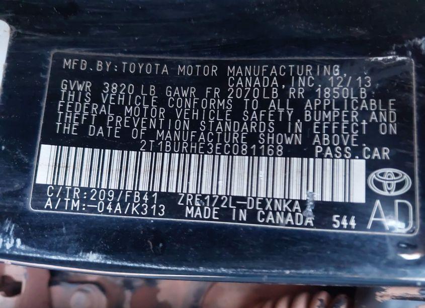 Photo 9 of 2014 Toyota Corolla LE (VIN 2T1BURHE3EC081168)