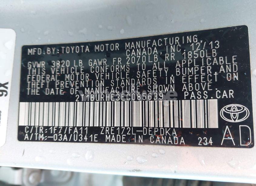 Photo 9 of 2014 Toyota Corolla L (VIN 2T1BURHE3EC085639)