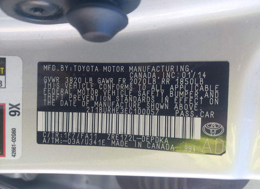 Photo 9 of 2014 Toyota Corolla L (VIN 2T1BURHE3EC100057)