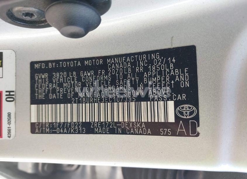 Photo 9 of 2014 Toyota Corolla S PLUS (VIN 2T1BURHE3EC107395)