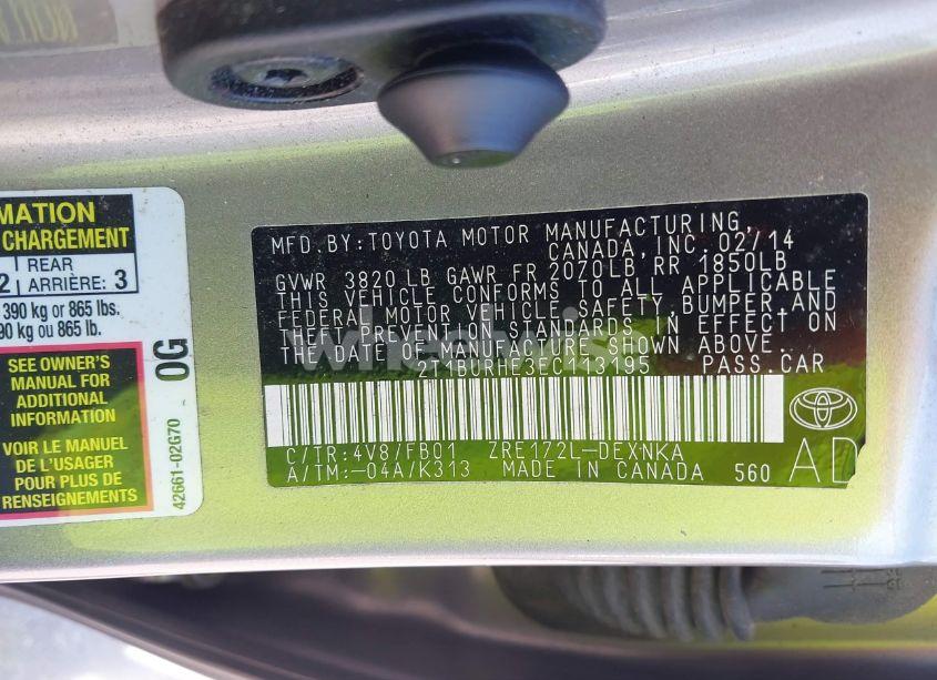 Photo 9 of 2014 Toyota Corolla LE (VIN 2T1BURHE3EC113195)