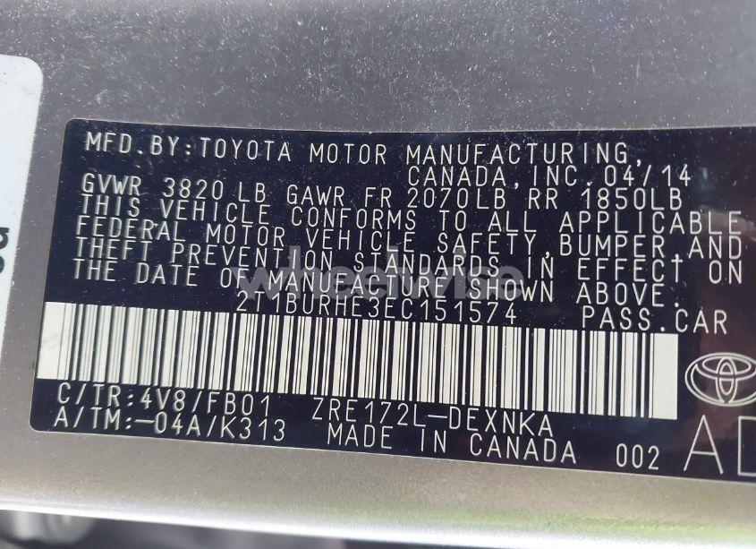 Photo 9 of 2014 Toyota Corolla LE (VIN 2T1BURHE3EC151574)