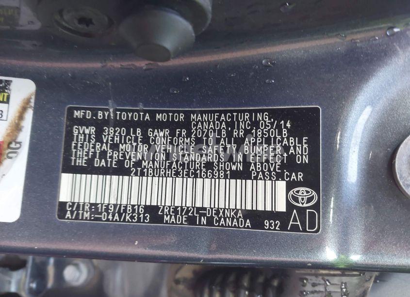 Photo 9 of 2014 Toyota Corolla LE (VIN 2T1BURHE3EC166981)
