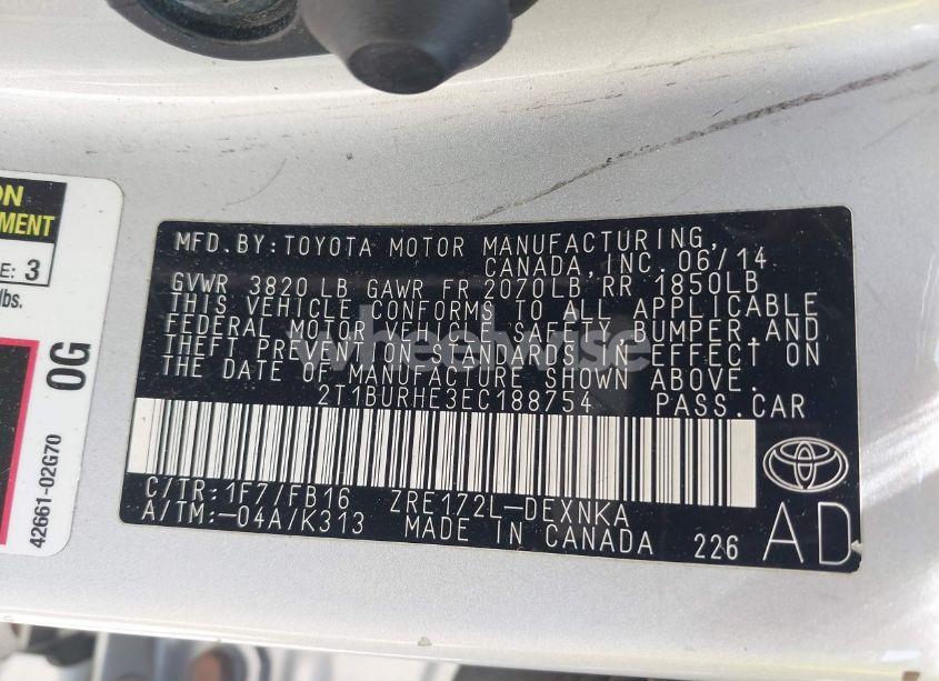 Photo 9 of 2014 Toyota Corolla LE (VIN 2T1BURHE3EC188754)