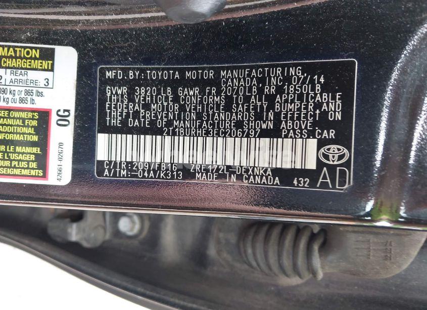 Photo 9 of 2014 Toyota Corolla LE (VIN 2T1BURHE3EC206797)