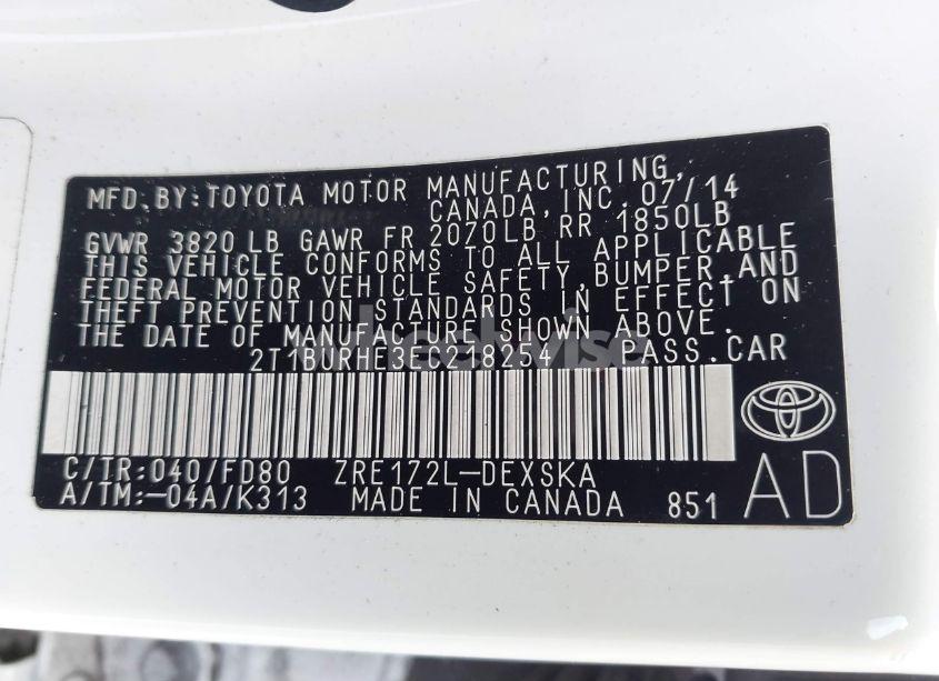 Photo 9 of 2014 Toyota Corolla S PLUS (VIN 2T1BURHE3EC218254)