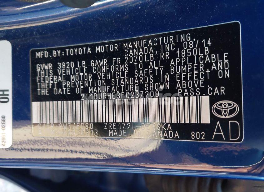 Photo 9 of 2015 Toyota Corolla S PLUS (VIN 2T1BURHE3FC237209)