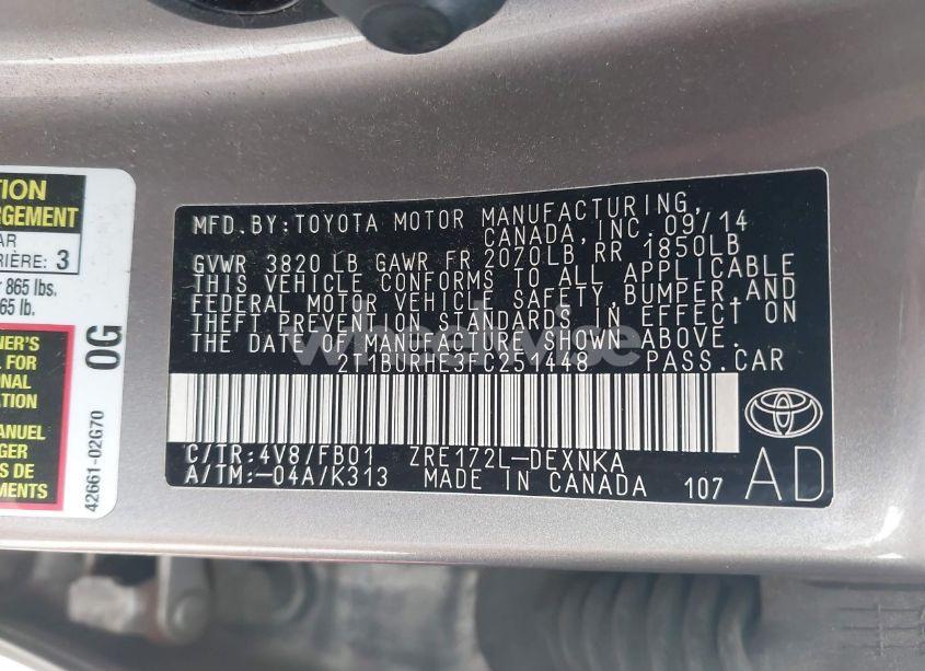 Photo 9 of 2015 Toyota Corolla LE (VIN 2T1BURHE3FC251448)