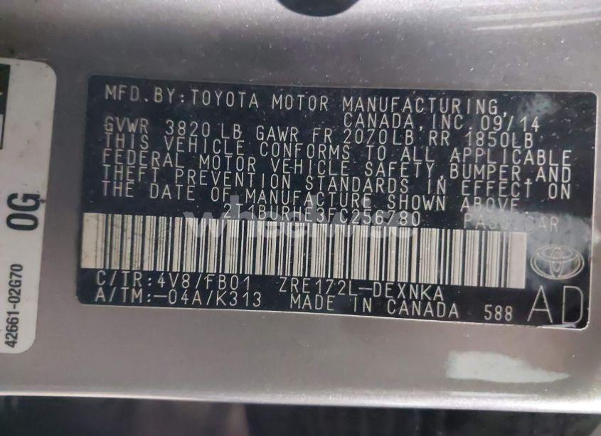 Photo 9 of 2015 Toyota Corolla LE (VIN 2T1BURHE3FC256780)