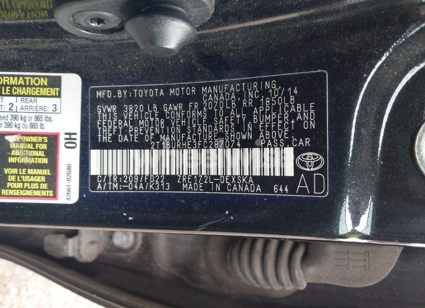 Photo 9 of 2015 Toyota Corolla S PLUS (VIN 2T1BURHE3FC287074)