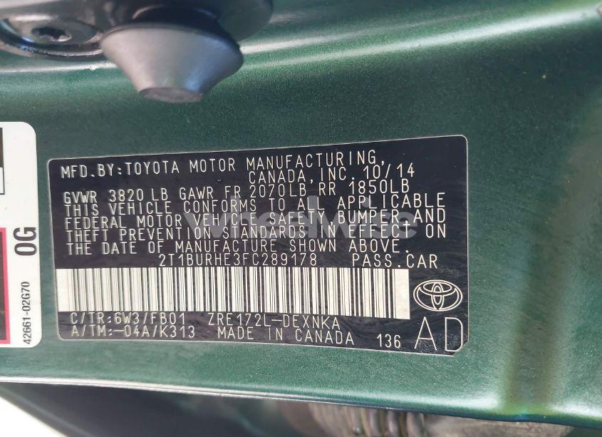 Photo 9 of 2015 Toyota Corolla LE (VIN 2T1BURHE3FC289178)