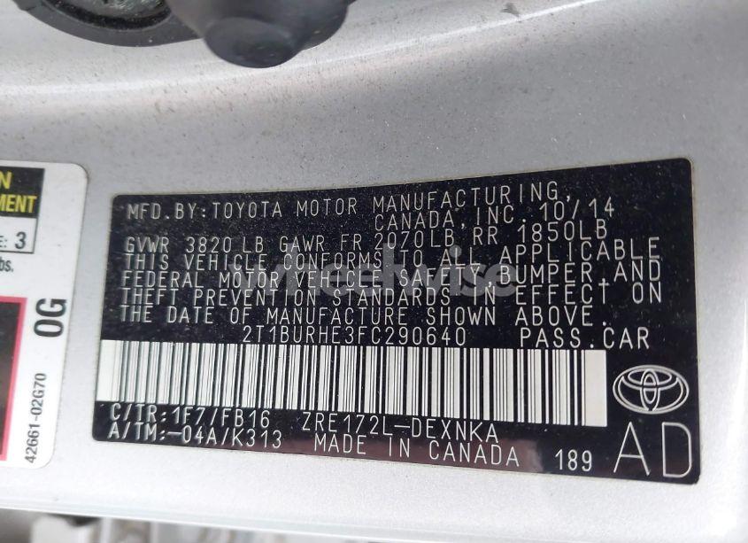 Photo 9 of 2015 Toyota Corolla LE PLUS (VIN 2T1BURHE3FC290640)