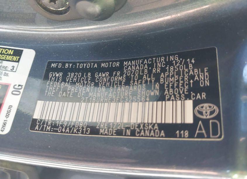 Photo 9 of 2015 Toyota Corolla S (VIN 2T1BURHE3FC325564)