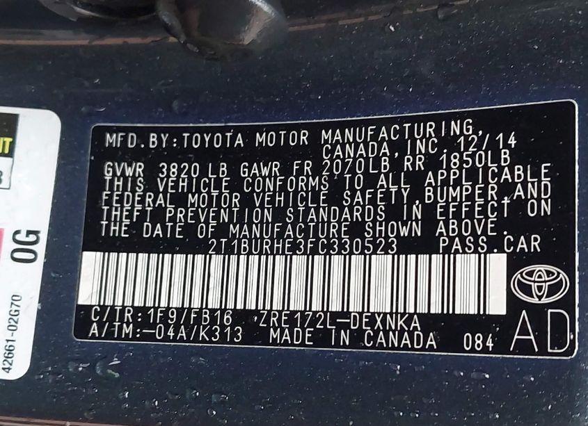 Photo 9 of 2015 Toyota Corolla LE (VIN 2T1BURHE3FC330523)