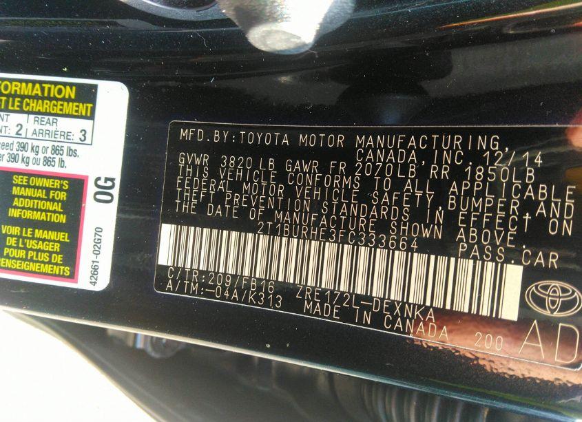 Photo 9 of 2015 Toyota Corolla LE (VIN 2T1BURHE3FC333664)