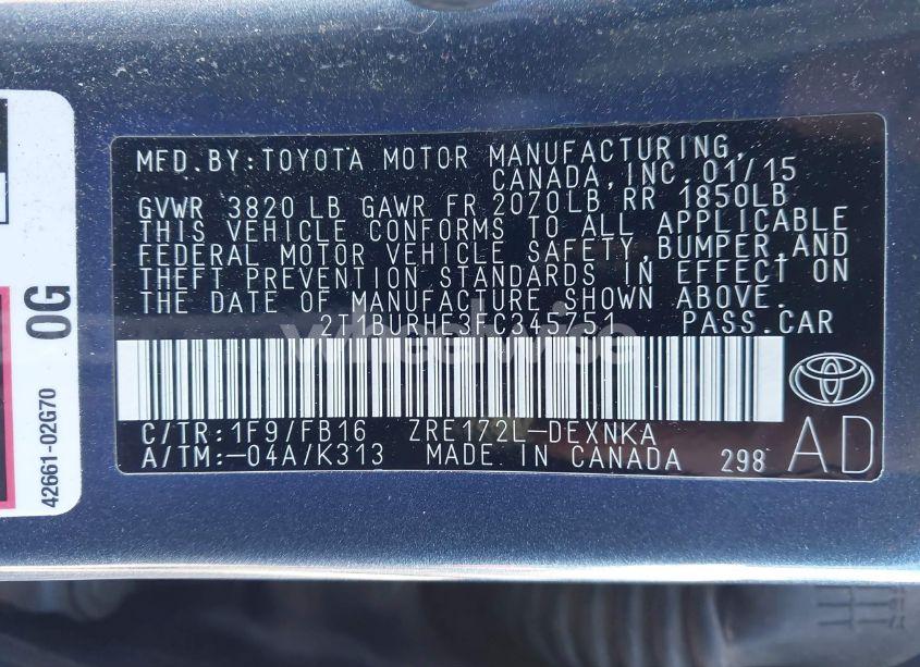 Photo 9 of 2015 Toyota Corolla LE (VIN 2T1BURHE3FC345751)