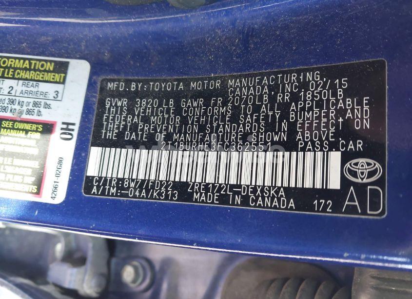 Photo 9 of 2015 Toyota Corolla S PLUS (VIN 2T1BURHE3FC362551)