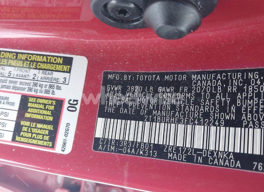 Photo 9 of 2015 Toyota Corolla LE (VIN 2T1BURHE3FC412249)