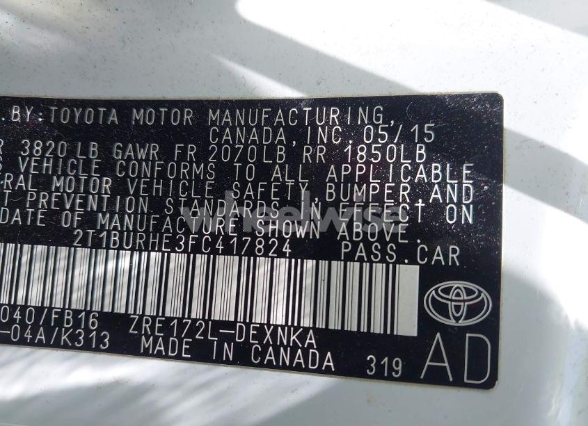 Photo 9 of 2015 Toyota Corolla LE (VIN 2T1BURHE3FC417824)