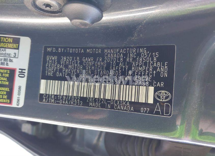 Photo 9 of 2015 Toyota Corolla S PLUS (VIN 2T1BURHE3FC425583)