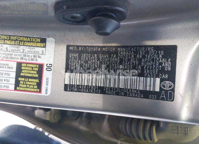 Photo 9 of 2015 Toyota Corolla L/LE/LE PLUS/LE PREMIUM/S/S PLUS/S PREMIUM (VIN 2T1BURHE3FC426541)