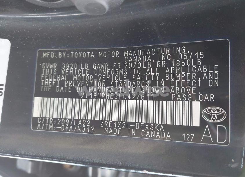 Photo 9 of 2015 Toyota Corolla S PREMIUM (VIN 2T1BURHE3FC427611)