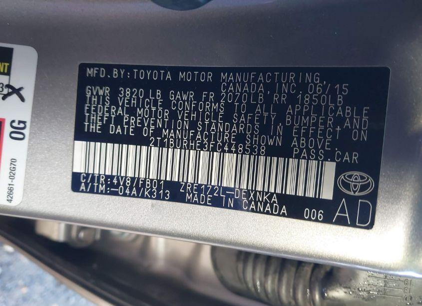 Photo 9 of 2015 Toyota Corolla LE (VIN 2T1BURHE3FC448538)