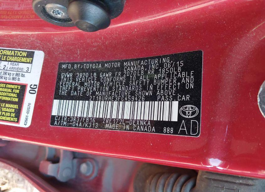 Photo 9 of 2015 Toyota Corolla LE (VIN 2T1BURHE3FC459426)