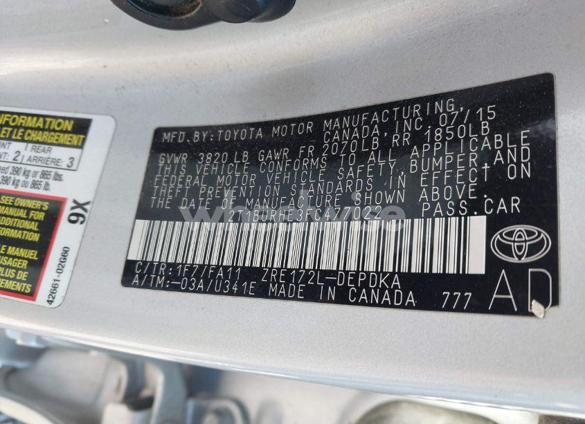 Photo 9 of 2015 Toyota Corolla L (VIN 2T1BURHE3FC477022)