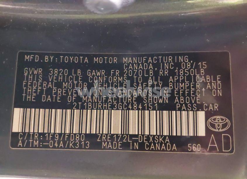 Photo 9 of 2016 Toyota Corolla S PLUS (VIN 2T1BURHE3GC484151)