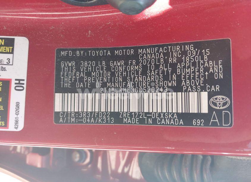 Photo 9 of 2016 Toyota Corolla S PLUS (VIN 2T1BURHE3GC520243)