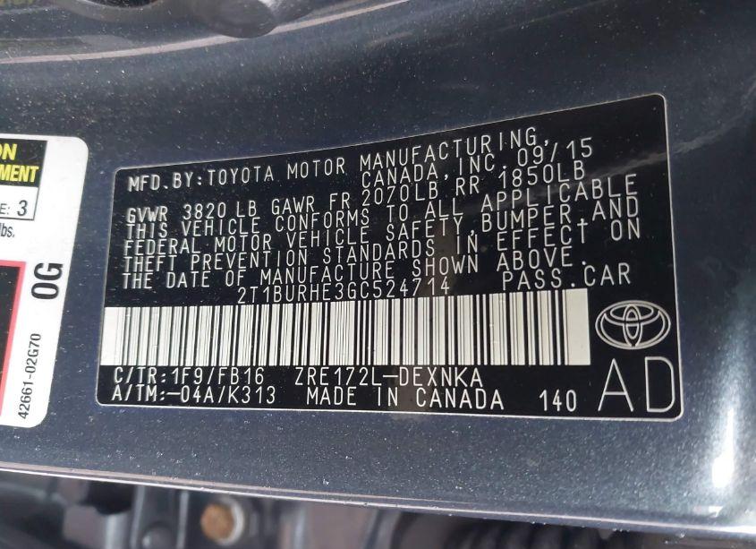 Photo 9 of 2016 Toyota Corolla LE (VIN 2T1BURHE3GC524714)