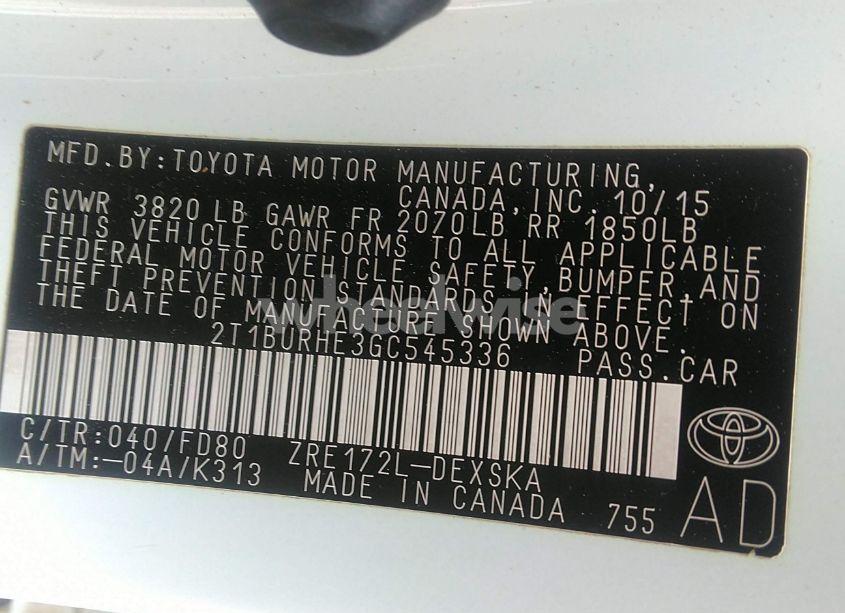 Photo 9 of 2016 Toyota Corolla S PLUS (VIN 2T1BURHE3GC545336)
