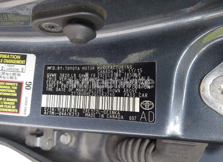 Photo 9 of 2016 Toyota Corolla LE PLUS (VIN 2T1BURHE3GC563240)