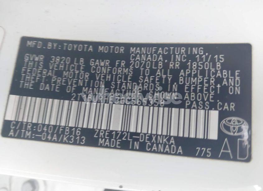 Photo 9 of 2016 Toyota Corolla LE (VIN 2T1BURHE3GC565358)