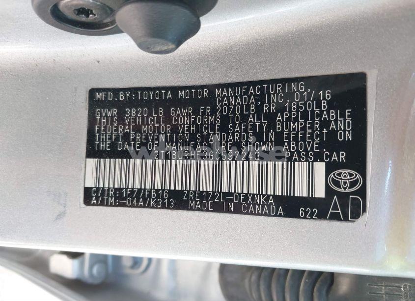 Photo 9 of 2016 Toyota Corolla LE (VIN 2T1BURHE3GC597243)