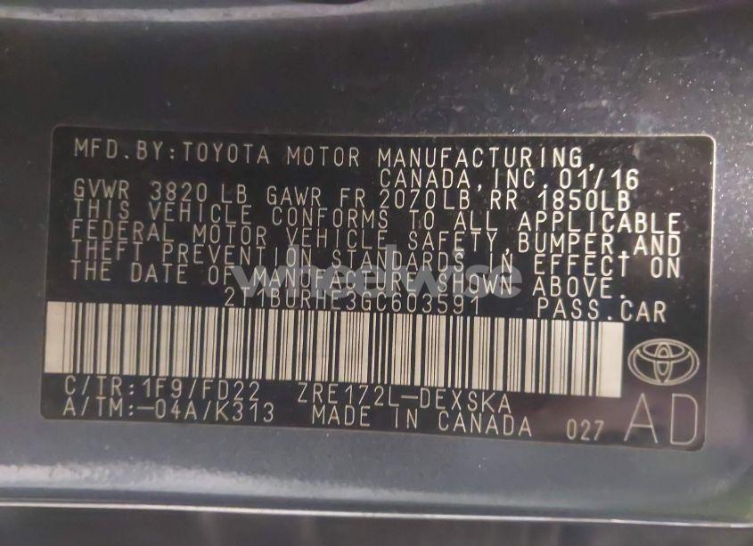 Photo 9 of 2016 Toyota Corolla S PLUS (VIN 2T1BURHE3GC603591)