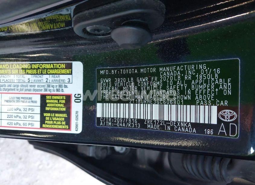 Photo 9 of 2016 Toyota Corolla LE (VIN 2T1BURHE3GC606801)