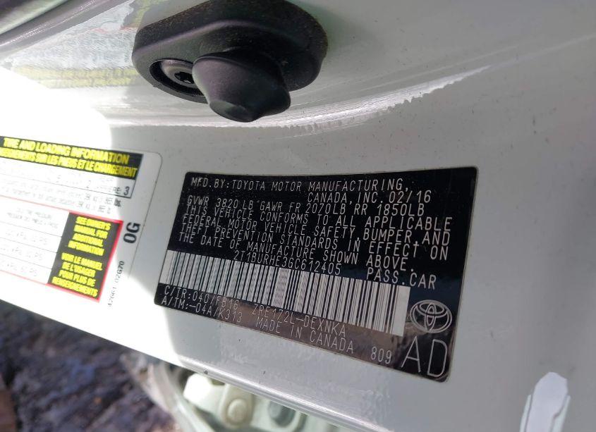 Photo 9 of 2016 Toyota Corolla LE (VIN 2T1BURHE3GC612405)