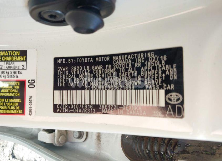 Photo 9 of 2016 Toyota Corolla LE (VIN 2T1BURHE3GC621699)