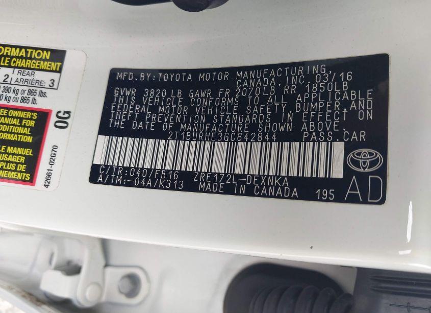 Photo 9 of 2016 Toyota Corolla LE (VIN 2T1BURHE3GC642844)